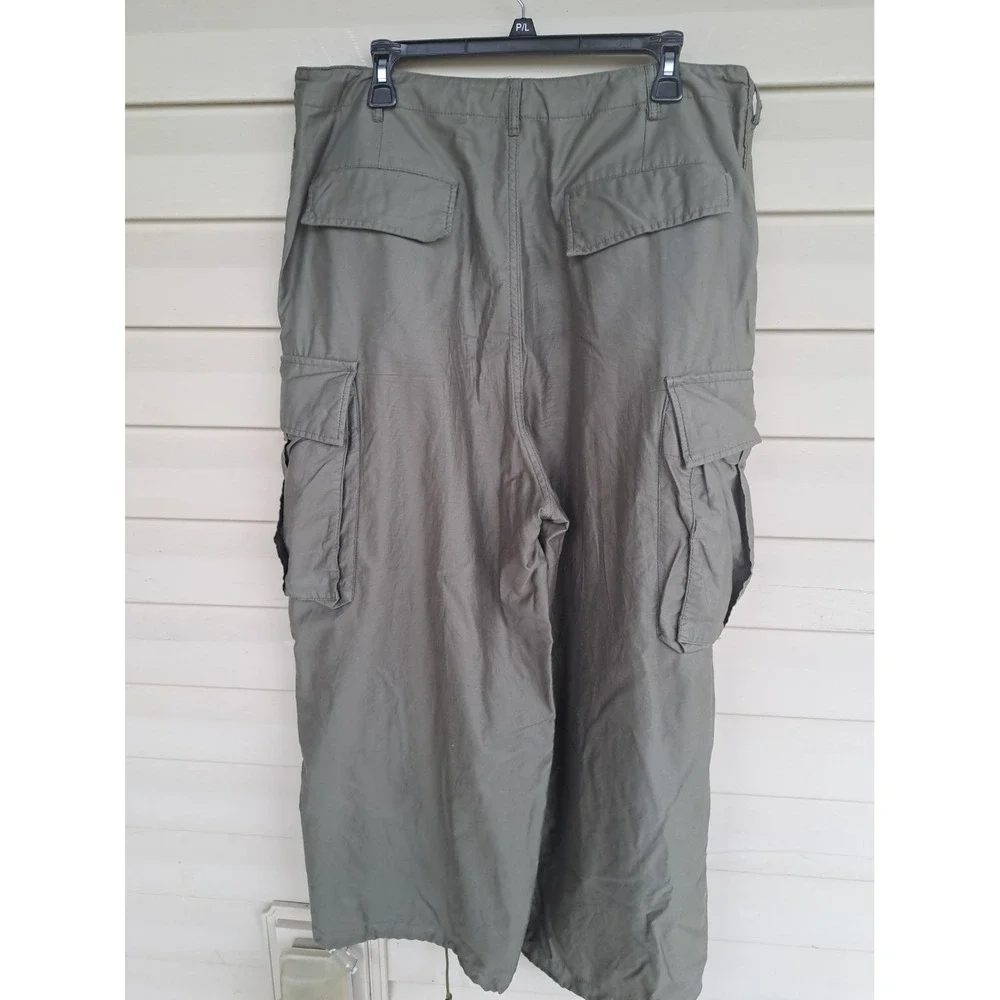 Needles Men's Khaki Cotton H.D. Pant BDU Cargo Relaxed Wide Leg Trousers Large